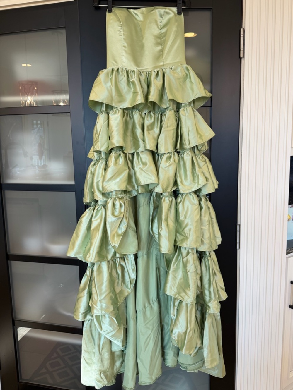 Strapless Ruffled Taffeta Gown in Sage Green